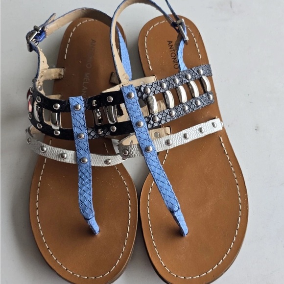 Antonio Melani Sandals Women 9M Mixed Print Buckle Studded Leather Excellent - Picture 8 of 14